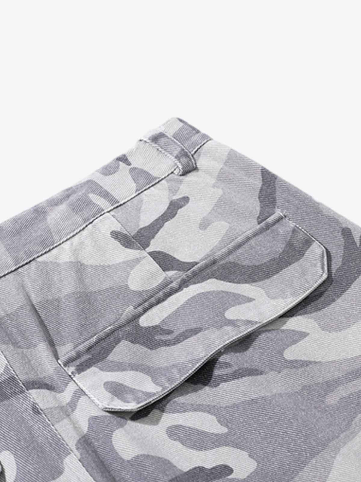 Snow Camouflage Machete Wide-Leg Cargo Barrel Pants - 2548