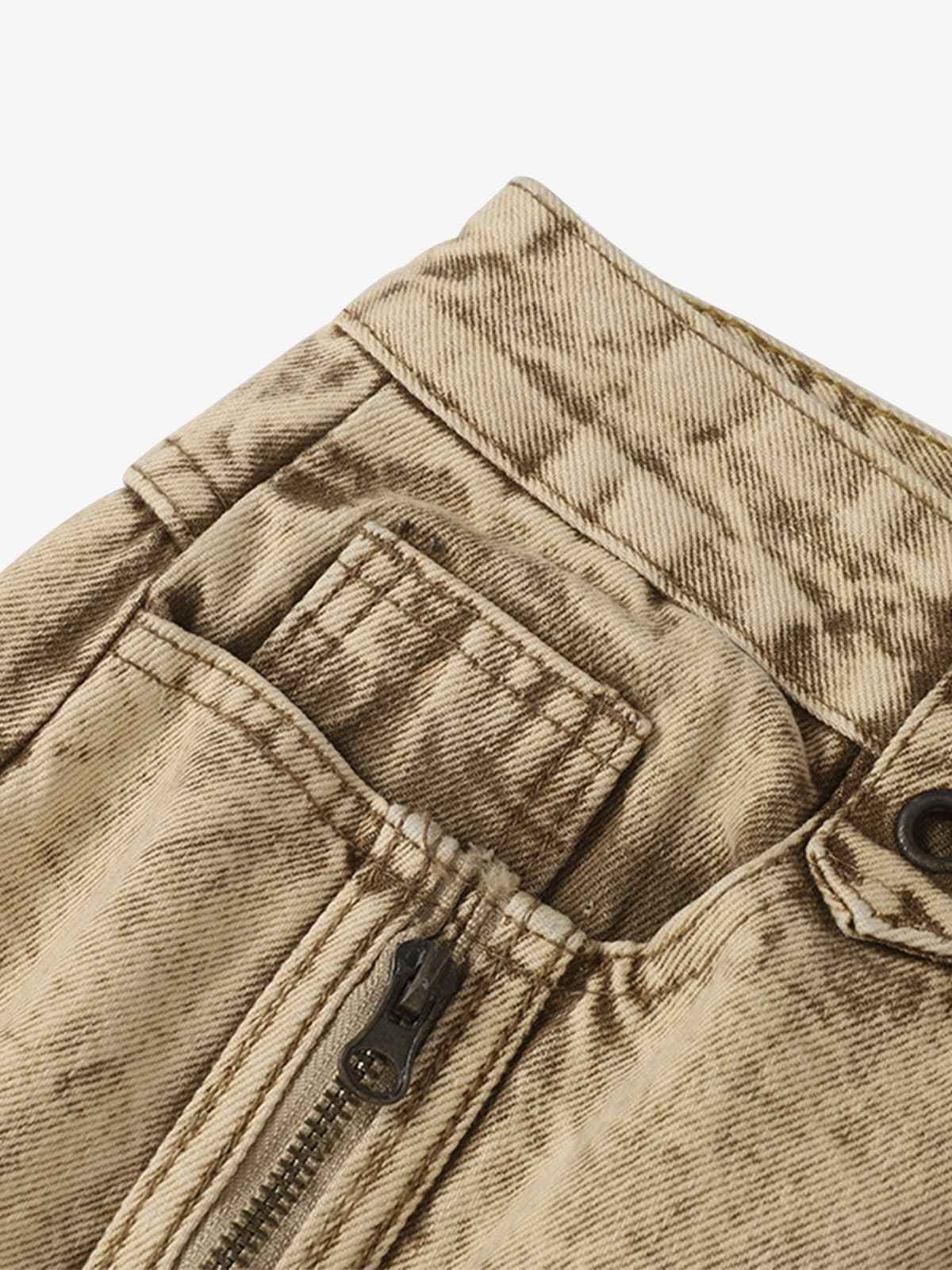 Distressed Raw-Edge Panel Sculpted Wide-Leg Jeans