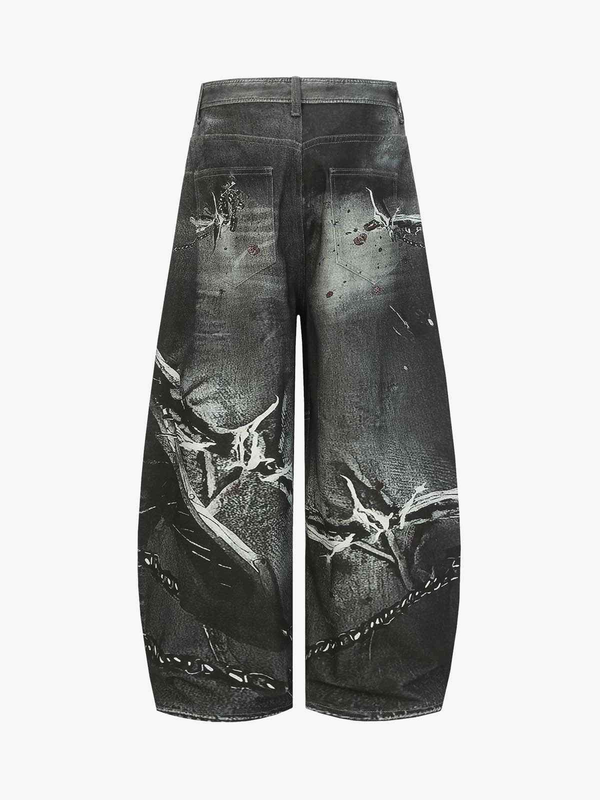 Abstract Graphic Print Wide Leg Barrel Jeans