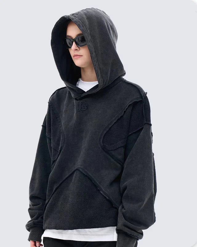 Oversized Washed Panelled Hoodie - Streetwear Pullover | LuxuryUrbanwear - Luxuryurbanwear