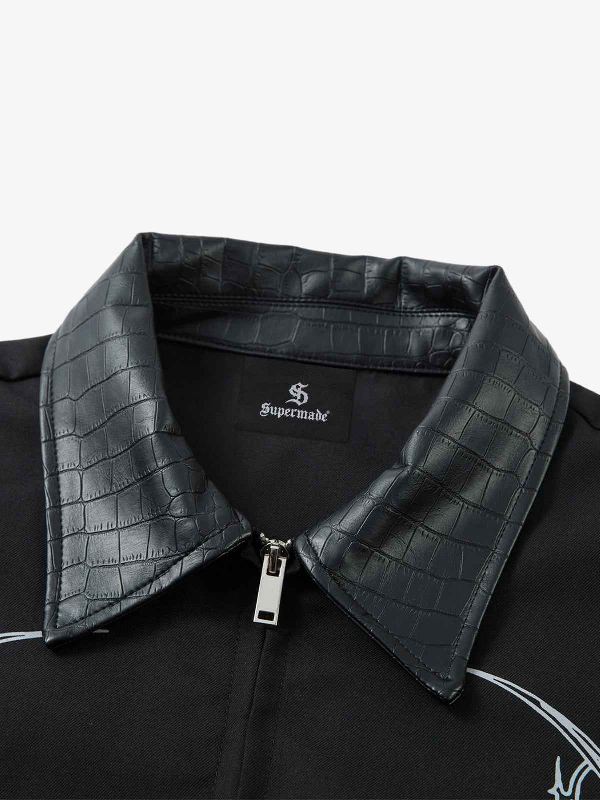 Street Gothic PU Leather Collar With Thorn Print Jacket