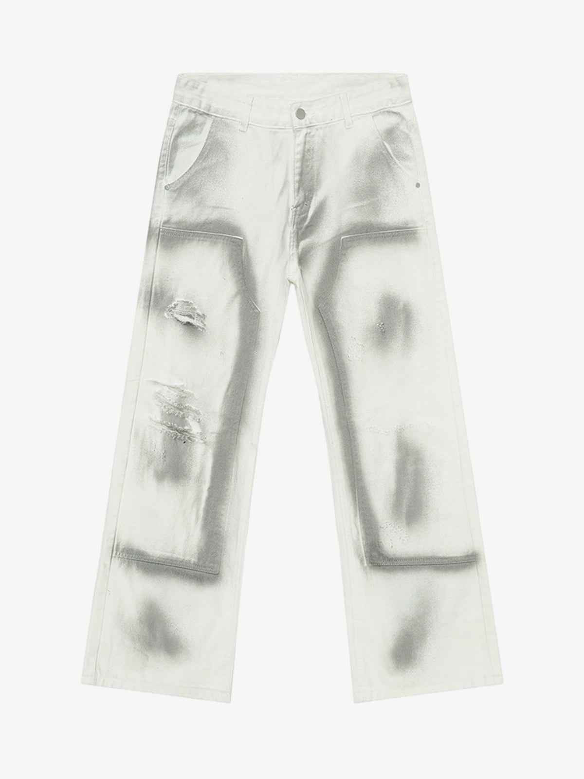 Airbrush Print Sleeveless Vest & Straight Leg Jeans Set