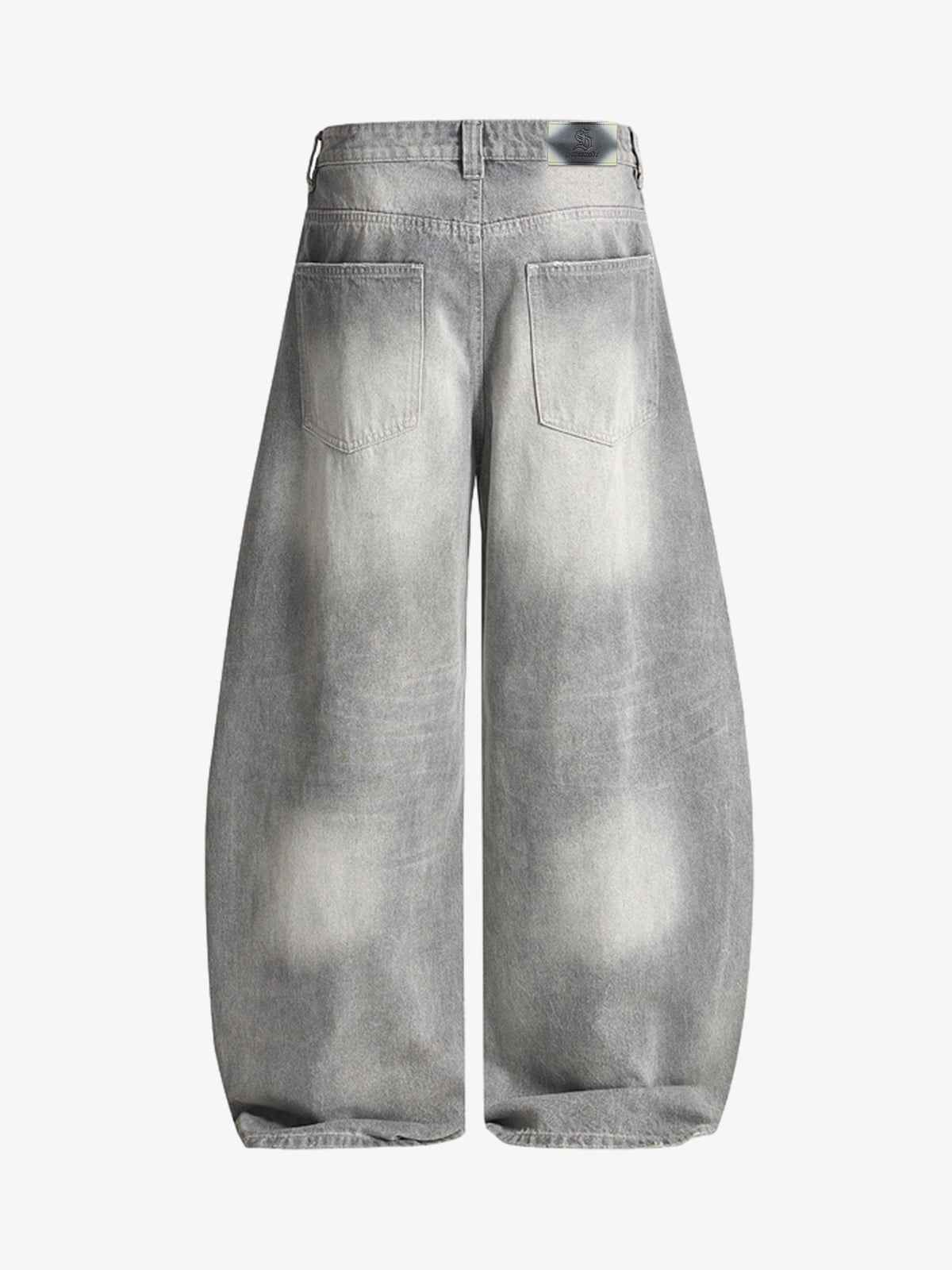 Retro Washed Distressed Curved Blade Wide-Leg Jeans