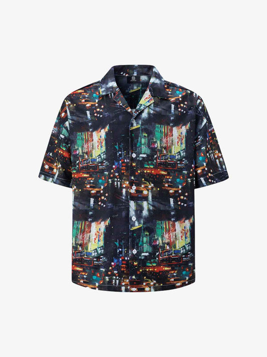Night Scene Oil Painting Full-Print Short-Sleeved Shirt