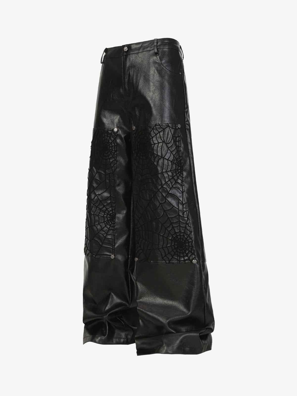 Spider Web Embossed Faux Leather Wide Leg Pants