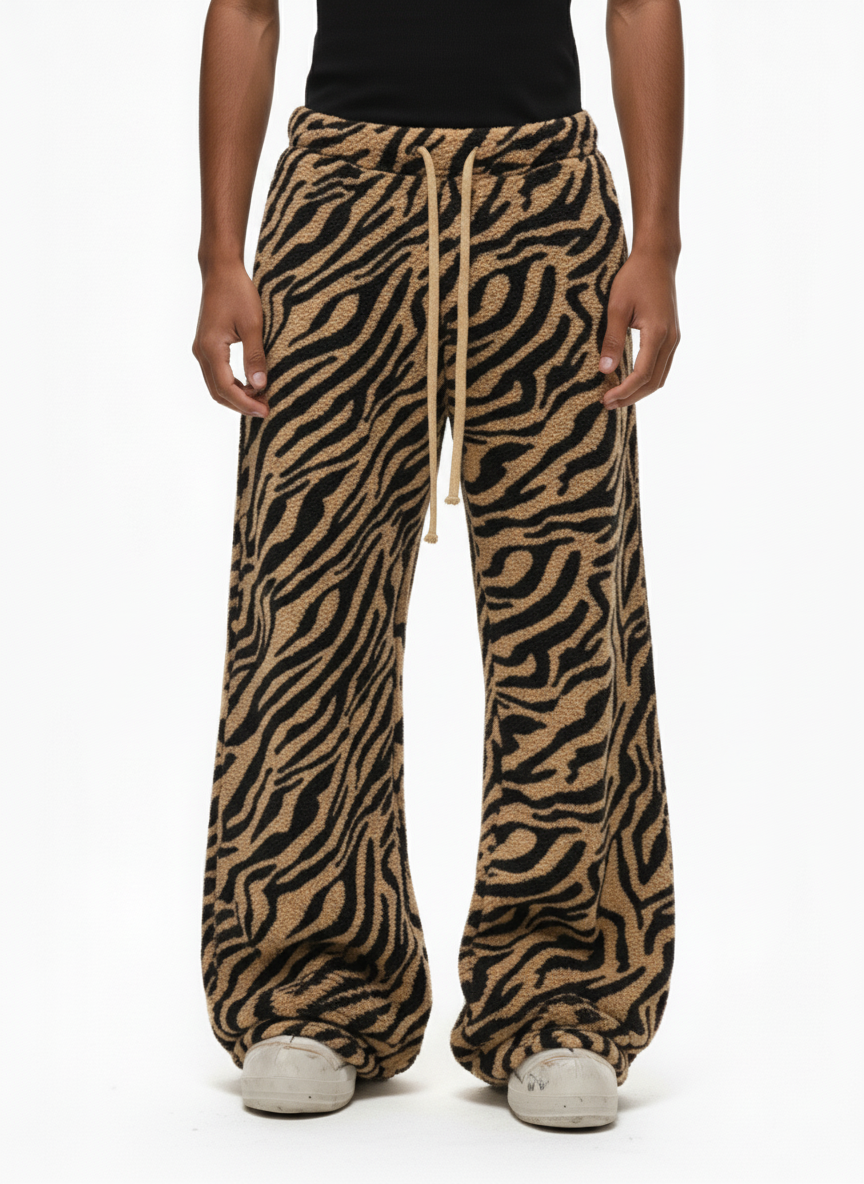 Retro Zebra Print Wide-Leg Lounge Barrel Pants - Luxuryurbanwear