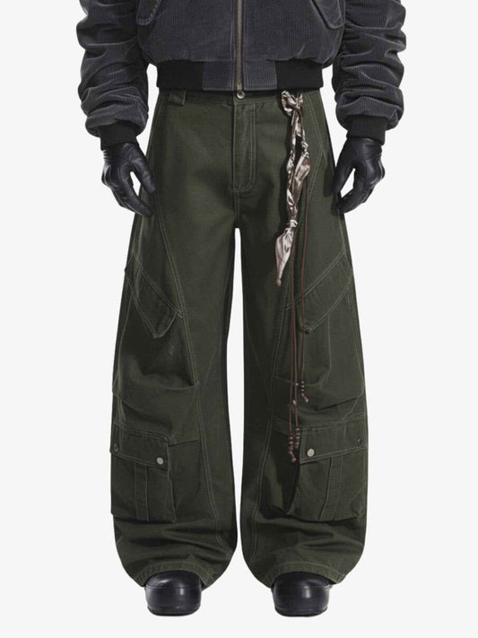 Draped Fabric Accessories Deconstructed Wide Leg Cargo Pants