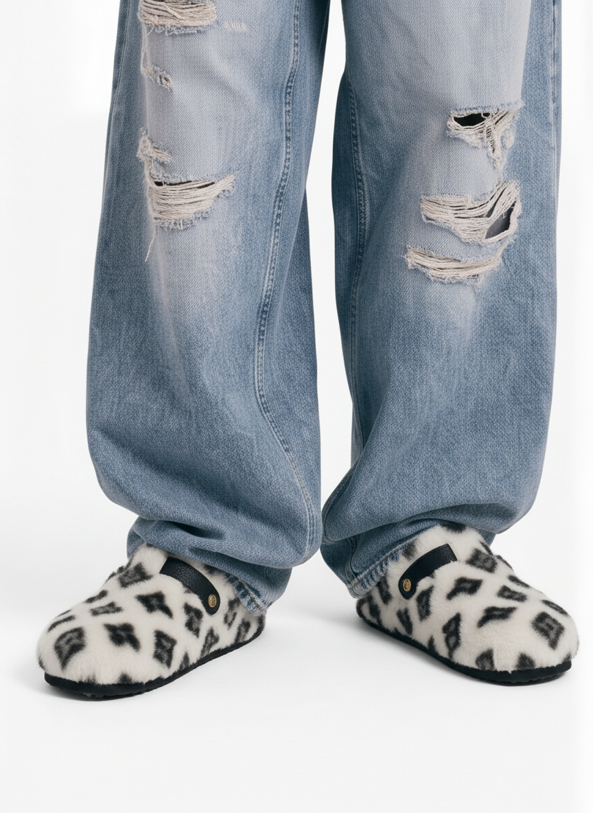 Abstract Spotted Faux Fur Buckle Clogs - Luxuryurbanwear