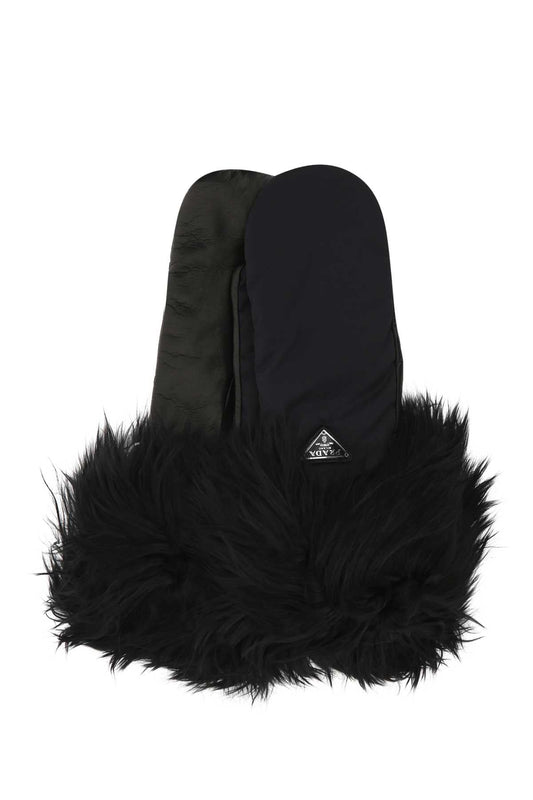 Prada Women Black Nylon And Nappa Leather Gloves