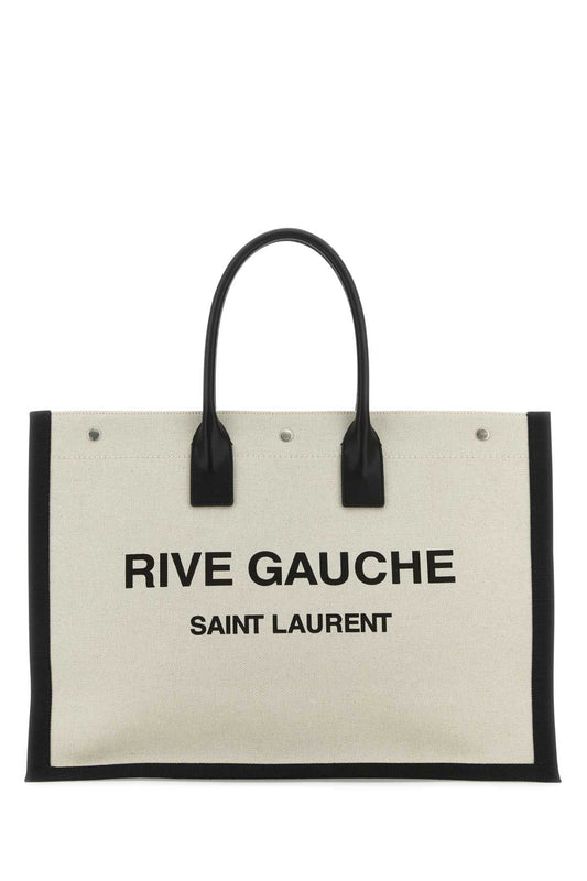 Saint Laurent Men Sand Canvas Large Rive Gauche Shopping Bag