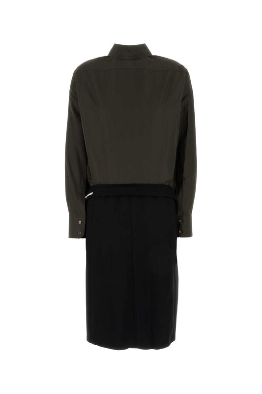 Maison Margiela Women Two-Tone Poplin And Wool Shirt Dress