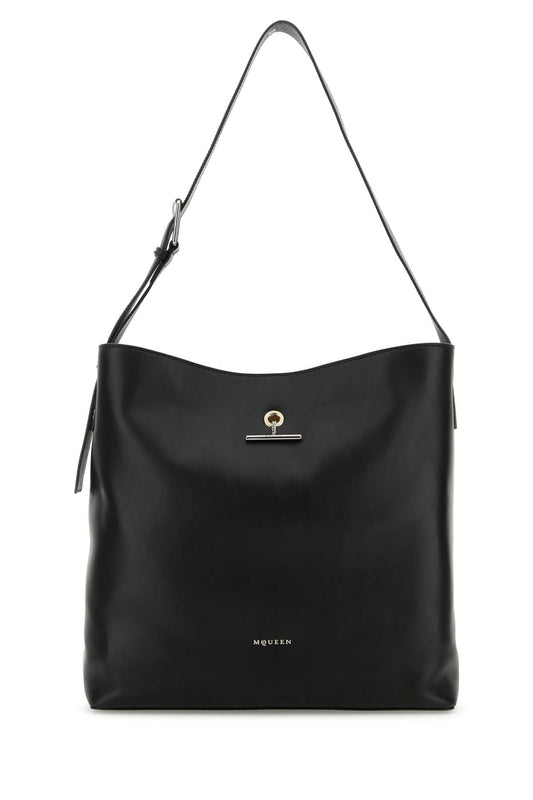 Alexander Mcqueen Men Black Leather Pendant Shopping Bag