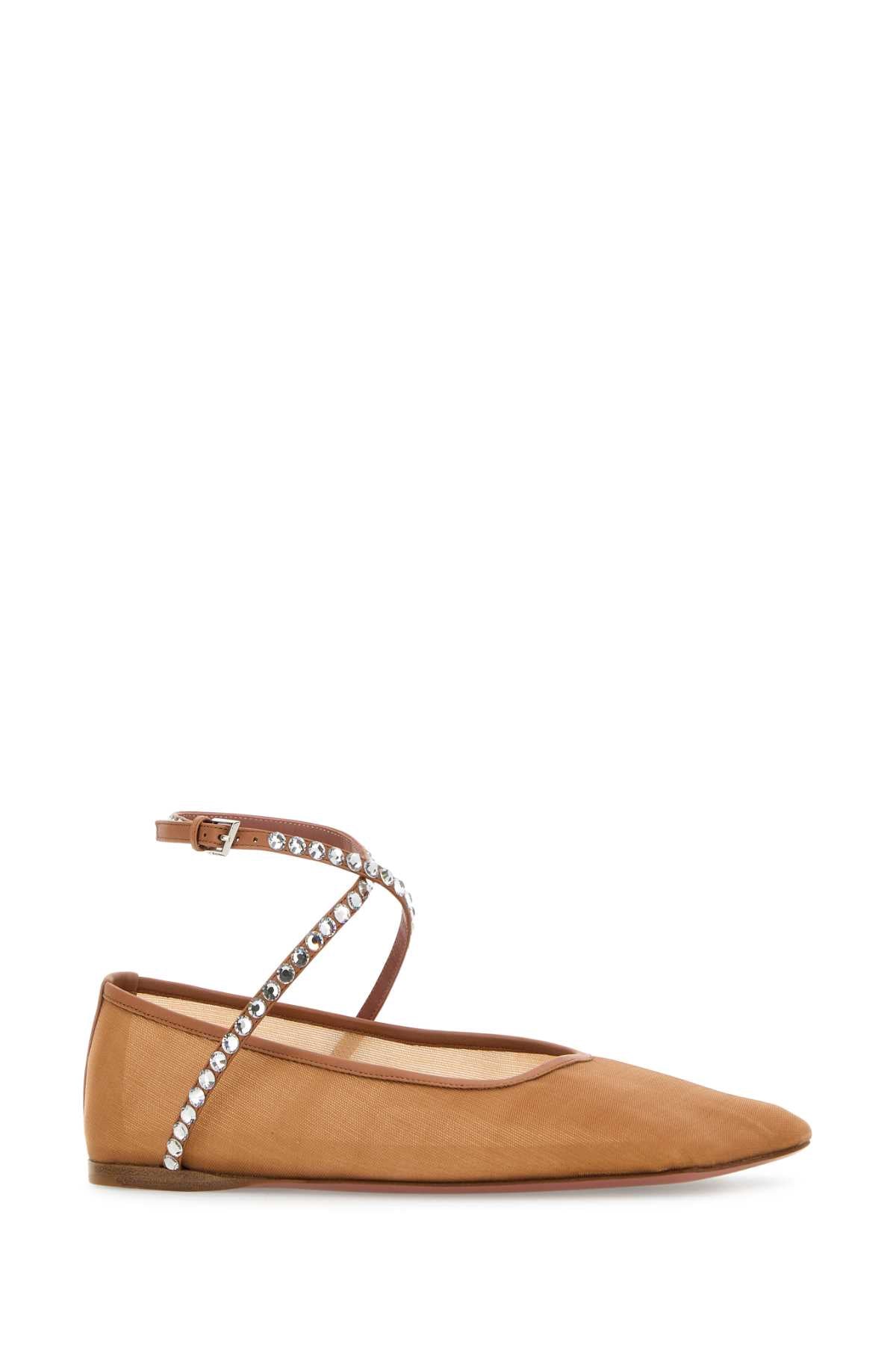 Amina Muaddi Women Orange Mesh Ane Ballerinas