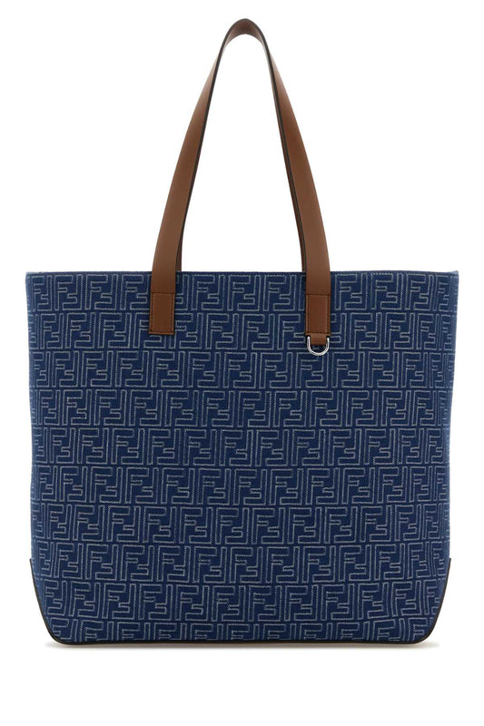 Fendi Men Embroidered Denim Shopping Bag