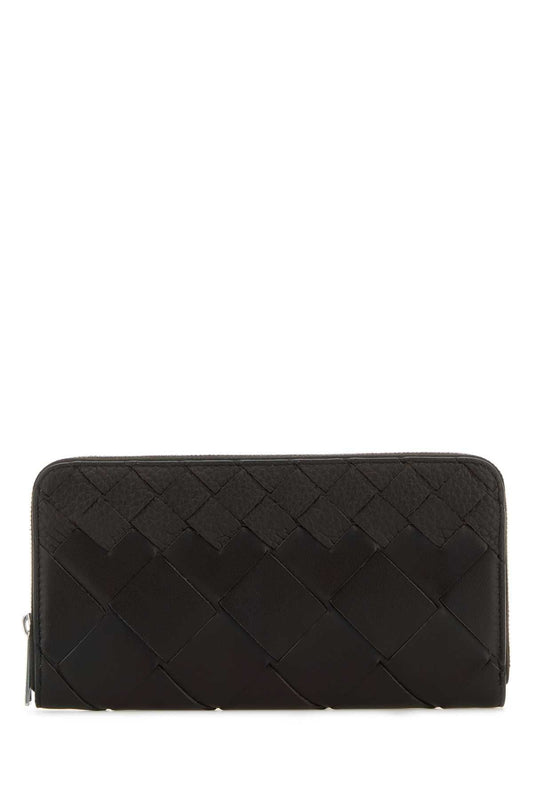 Bottega Veneta Men Dark Brown Leather Intrecciato Wallet