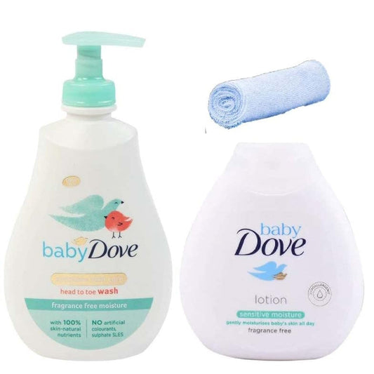 Dove Baby Bath Set Rich Moisture Head To Toe Wash Lotion + Baby Wash Cloth