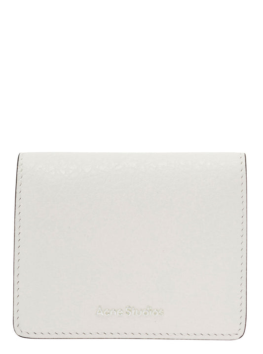 Acne Studios Men White Card-Holder With Embossed Logo In Hammered Leather Man