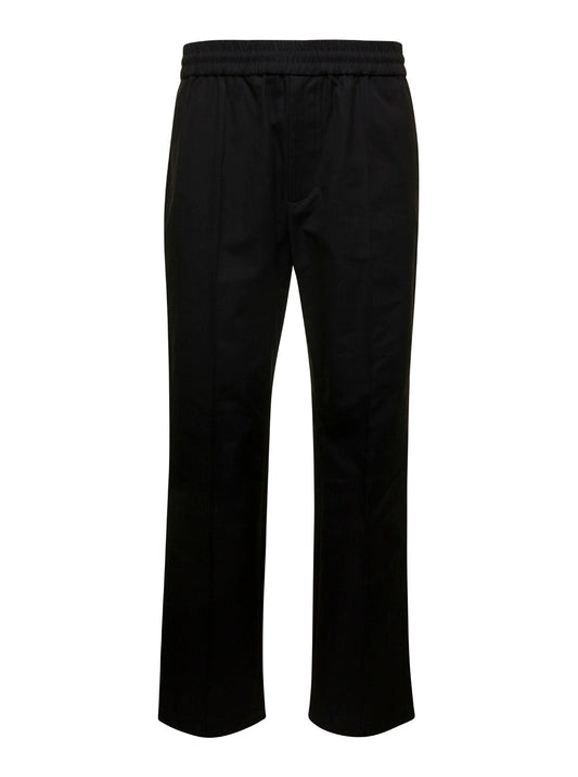 Valentino Men Black Medium Waist Straight Pants In Cotton Blend Man