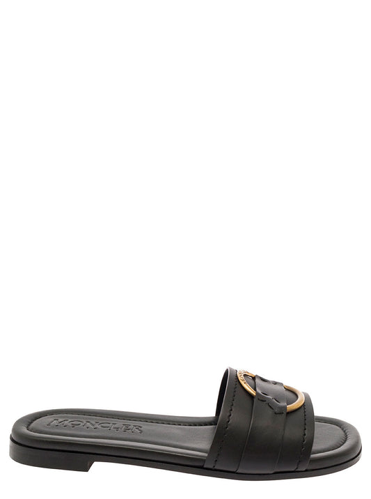 Moncler Women 'Bell' Black Slide With Heel In Leather Woman