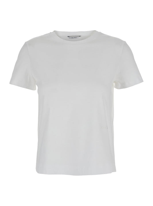 Max Mara Women 'Nerina' White Crewneck T-Shirt With Tonal Logo Lettering On The Front In Cotton Woman
