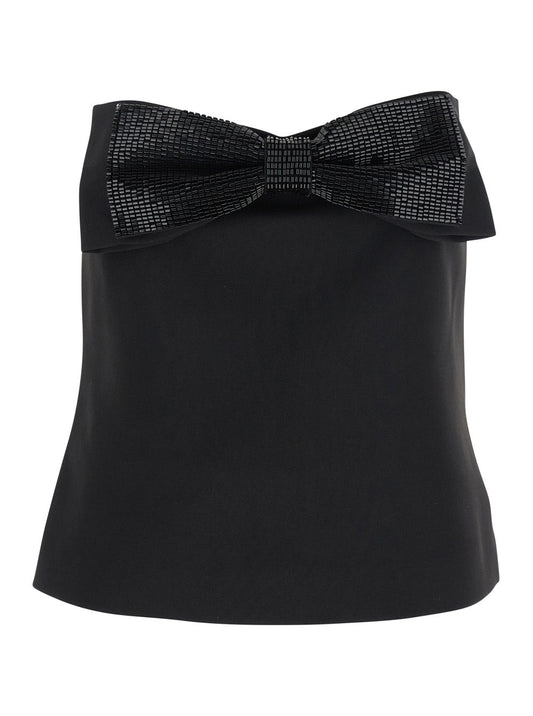 Self-Portrait Women Black Sleeveless Top With Bandeau Neckline In Tech Fabric Woman