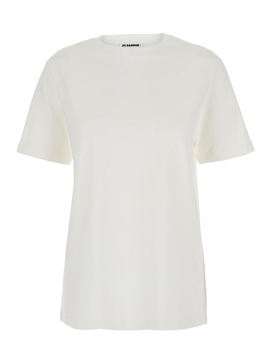 Jil Sander Women White Crewneck T-Shirt With Logo Patch Applied On The Back In Cotton Woman