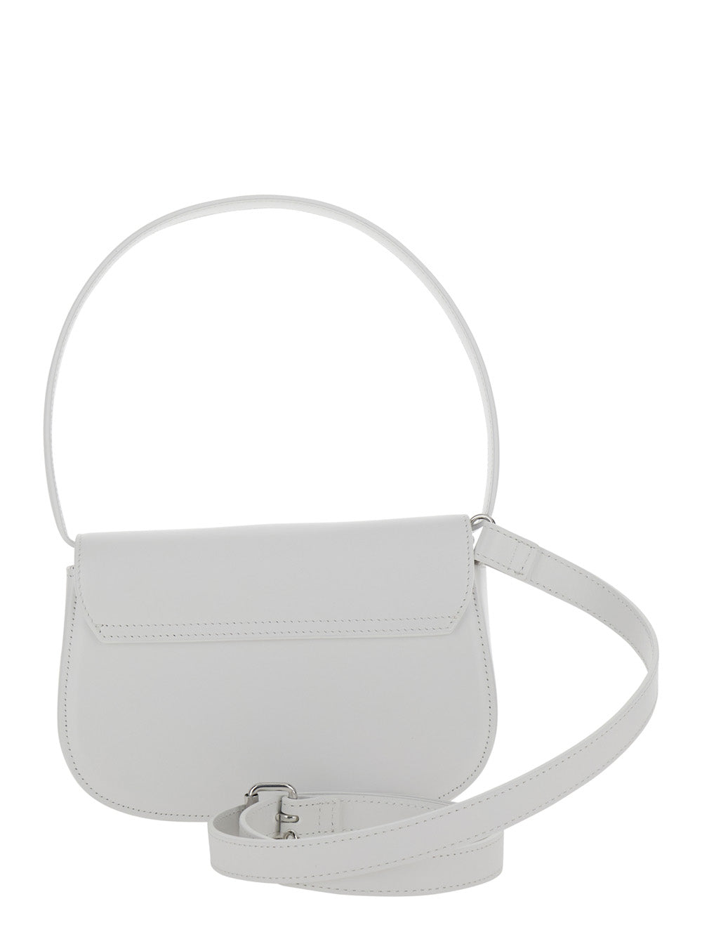 Diesel Women '1Dr' White Shoulder Bag With Oval D Patch In Leather Woman