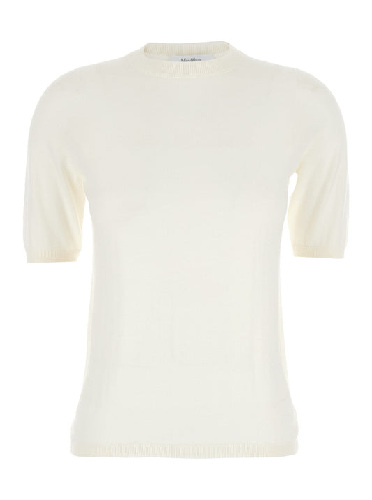 Max Mara Women 'Gerico' White Crewneck Sweater With Short Sleeves In Wool Woman