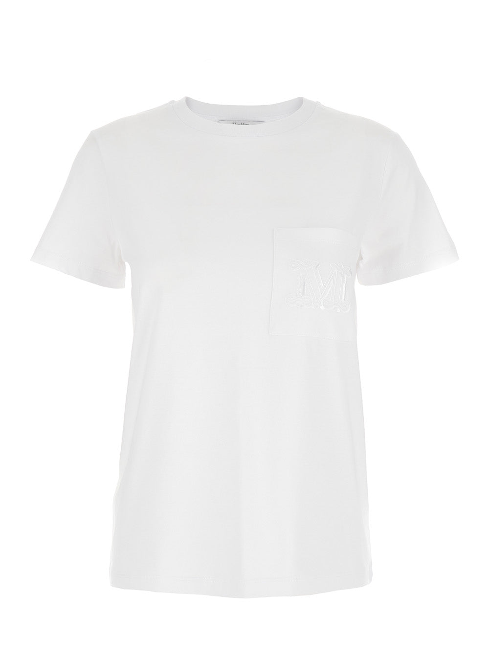 Max Mara Women 'Papaia' White Crewneck T-Shirt With Tonal Logo Embroidery On The Front In Cotton Woman