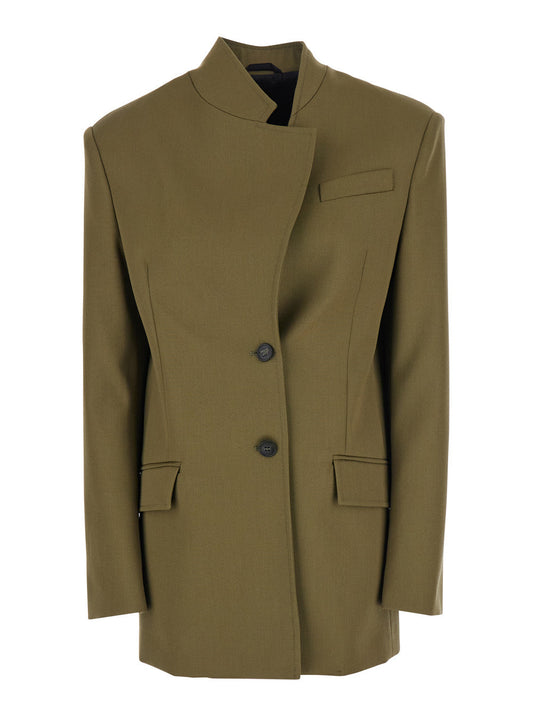 The Attico Women Green Jacket With Asymmetric Closure On The Front In Wool Woman