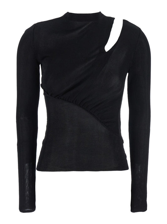 Self-Portrait Women Black Long-Sleeve With Cut-Out Detail In Viscose Woman