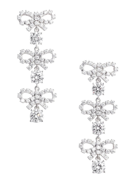Self-Portrait Women Metallic Tiered Earing With Bow Charm And Crystal Embellishments In Brass Woman