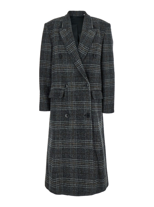 Isabel Marant Etoile Women 'Lexana' Grey Double-Breasted Coat With Peak Revers And All-Over Check Motif In Wool Woman