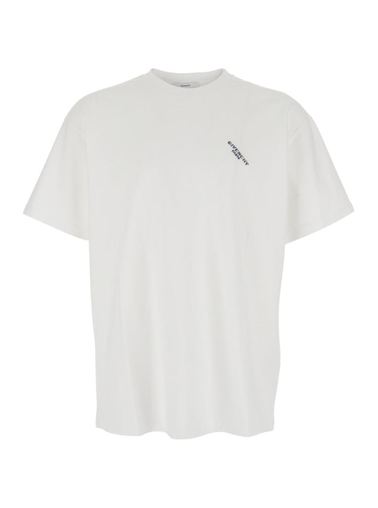 Givenchy Men White T-Shirt With Diagonal Embroidered Logo In Cotton Man