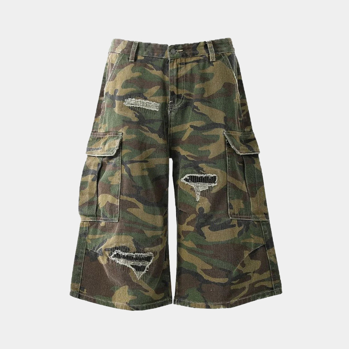 Destroyed Camo | Baggy Cargo Shorts - Luxuryurbanwear