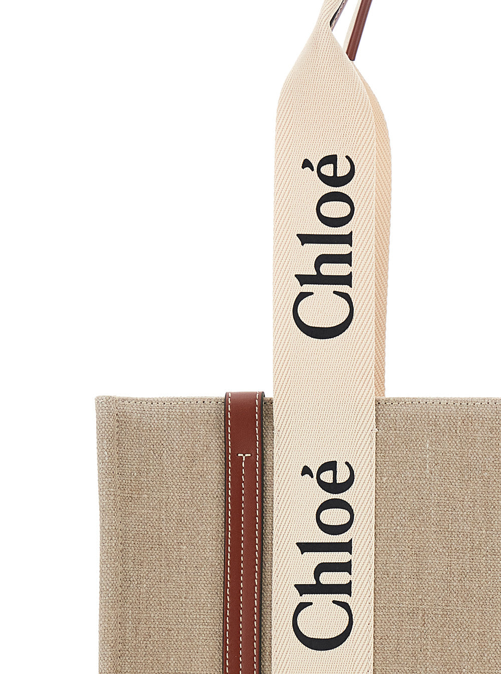 Chloé Women Handbag 'Woody' Medium With Logo Lettering On The Front In Beige Linen For Women