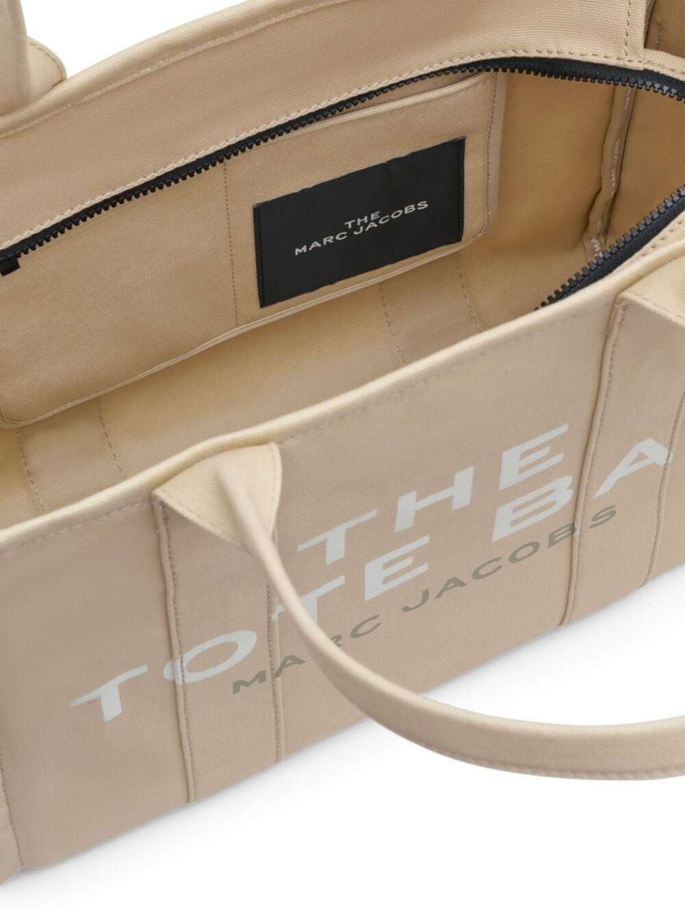 Marc Jacobs Women 'The Large Tote' Beige Shoulder Bag With Contrast Logo Print In Cotton Women
