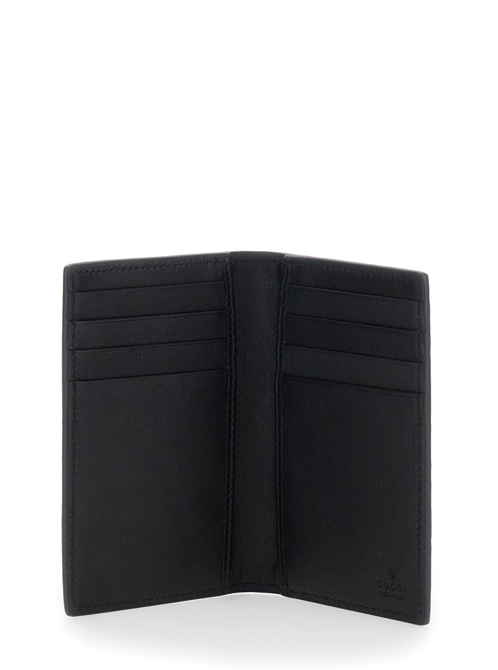 Gucci Men Black Gg Vertical Bi-Fold Wallet In Hammered Leather Man