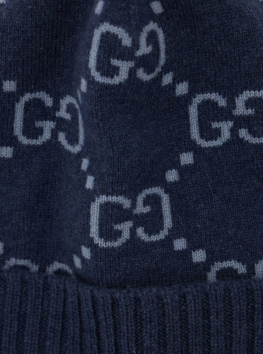 Gucci Men Hat "Gg All-Over" Blue With Cashmere Cuff For Men