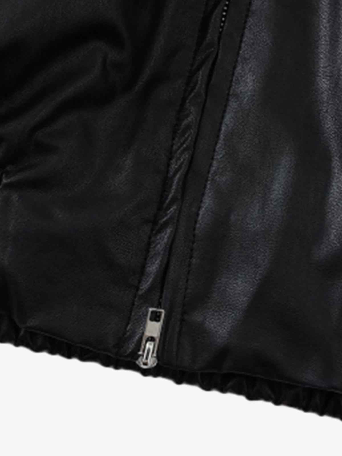 Boxy Hooded PU Leather Racing Jacket
