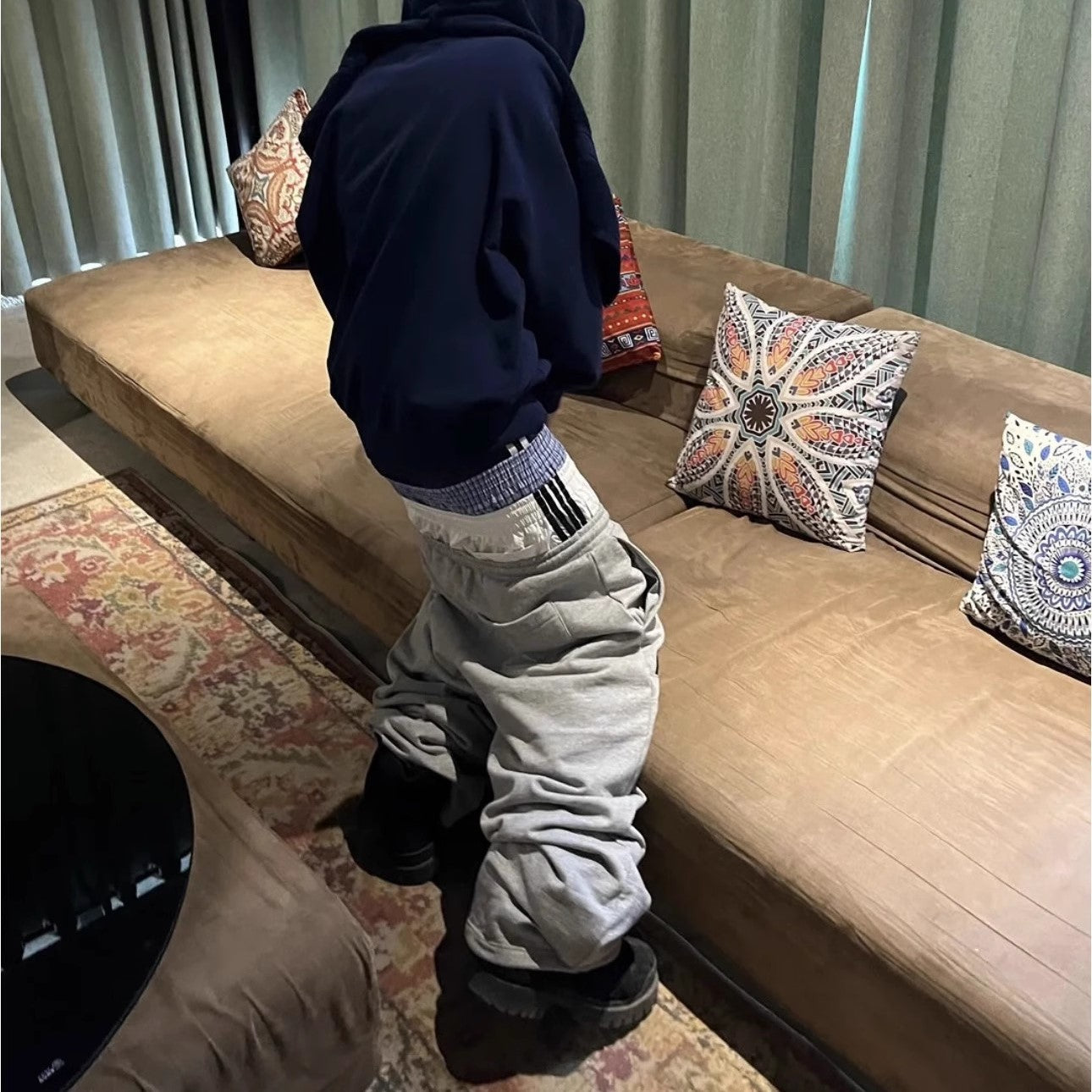 Layered Waistband Baggy Sweatpants - Double Waist Striped Joggers | LuxuryUrbanwear - Luxuryurbanwear