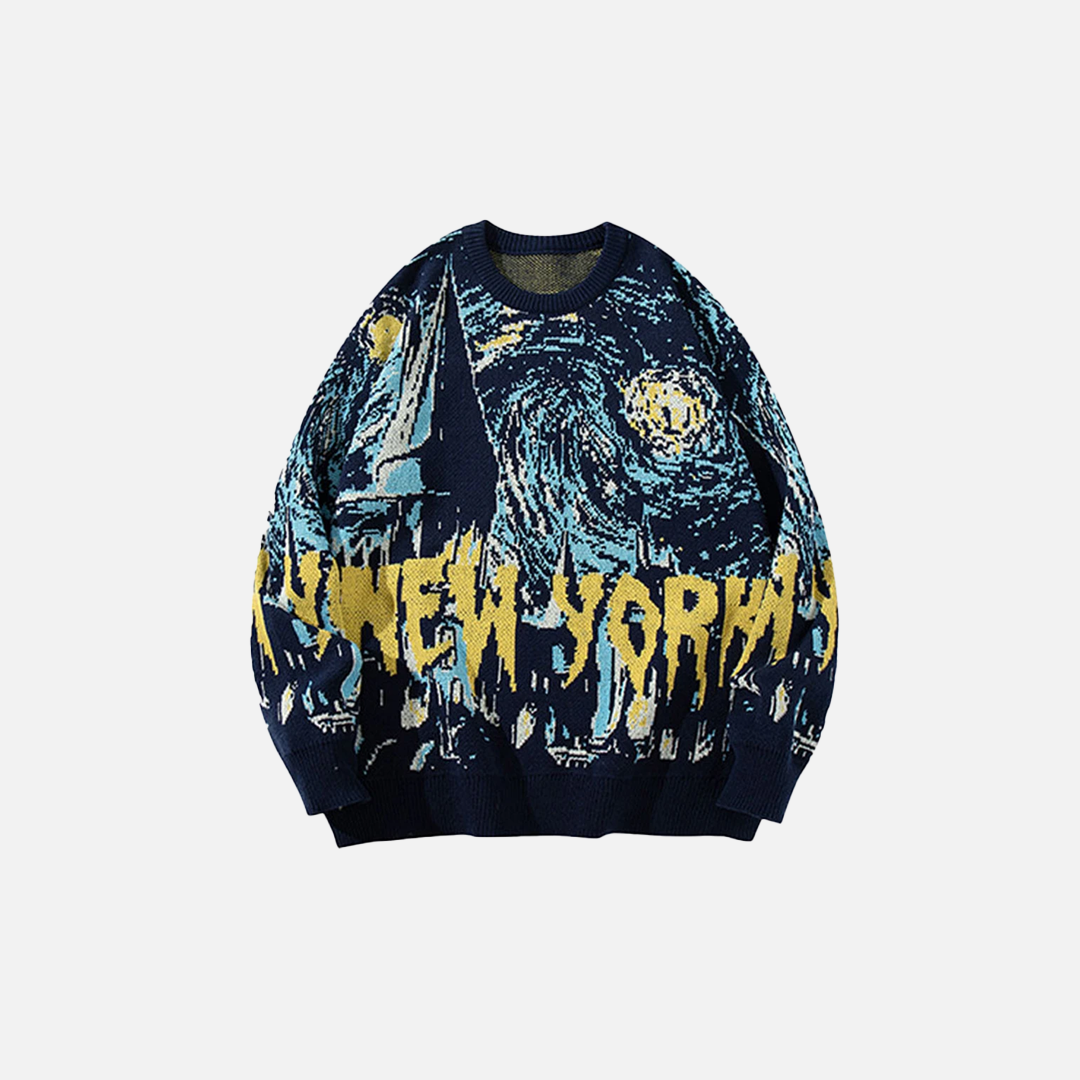 Y2K Star Night Oversized Knit Jumper Sweater - Luxuryurbanwear