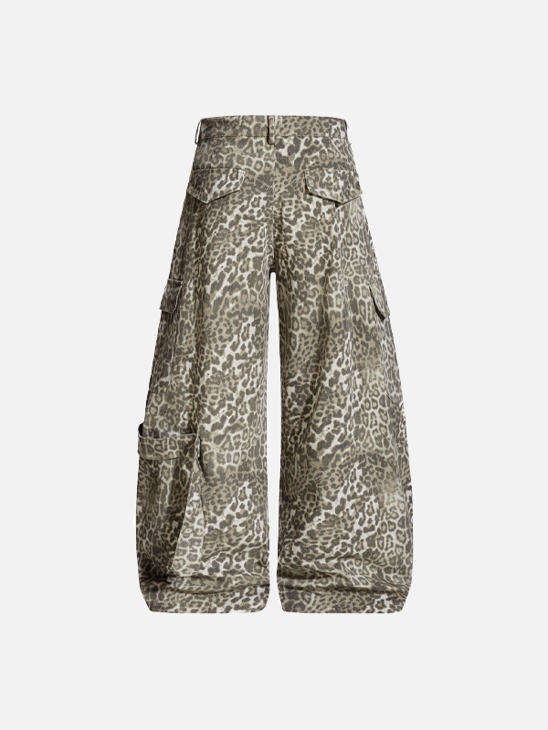 Streetwear Punk Leopard Print Wide Leg Pants - Luxuryurbanwear