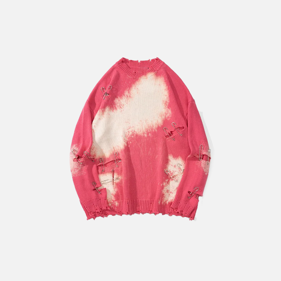 Oversized Pink & Black Distressed Jumper Sweater - Luxuryurbanwear