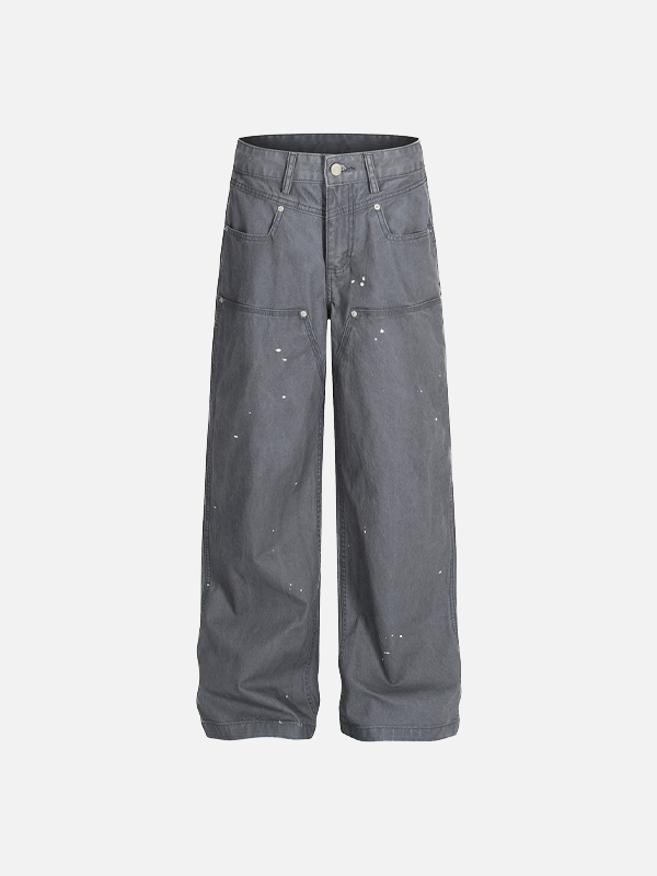 Streetwear Punk Distressed Wide Leg Denim Jeans - Luxuryurbanwear