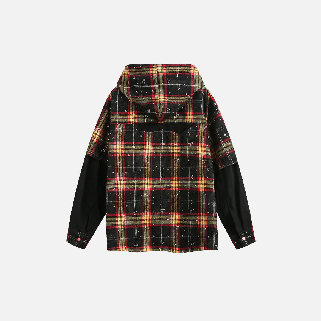 Plaid American Style Fake Two Piece Hooded Sweatshirt - Luxuryurbanwear