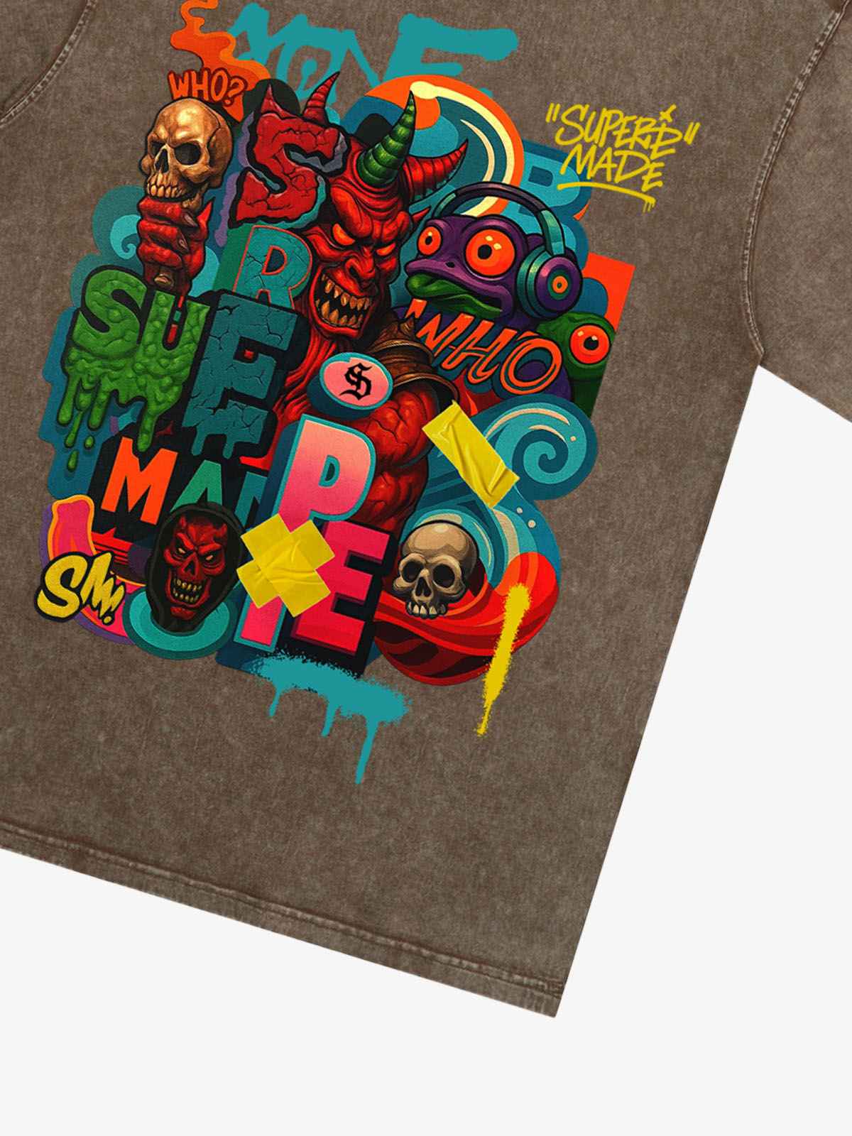 Trendy Multicolor Graffiti Skull Graphic T-Shirt