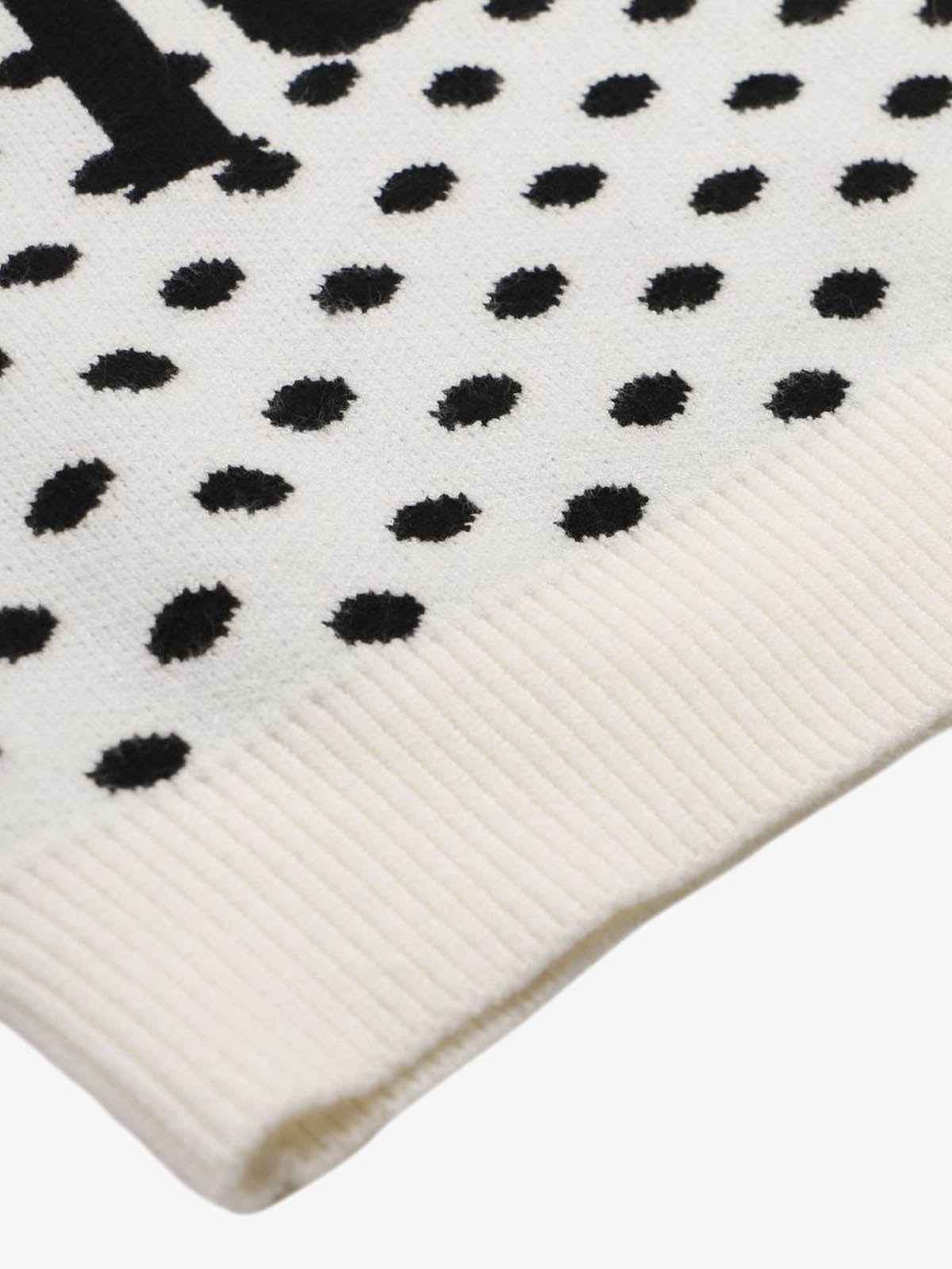Retro Polka Dot Letter Jacquard Loose Knit Sweater