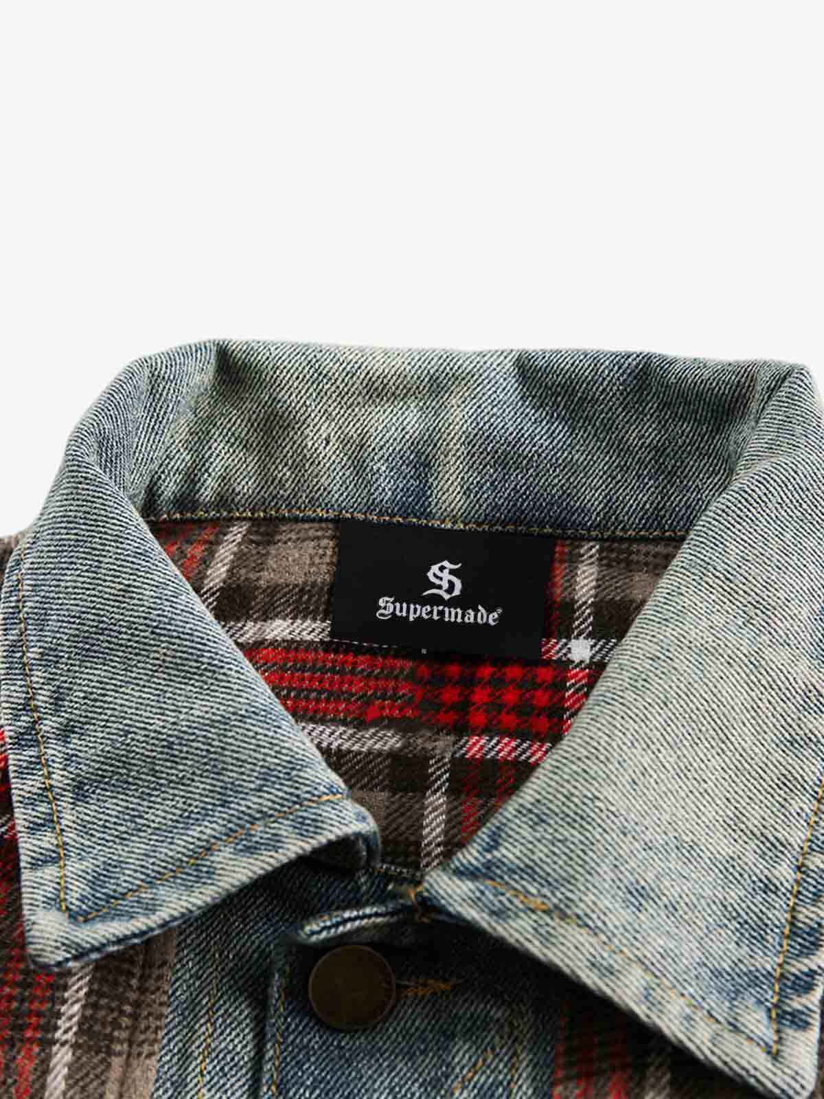 Vintage Plaid Patchwork Denim Panel Shirt