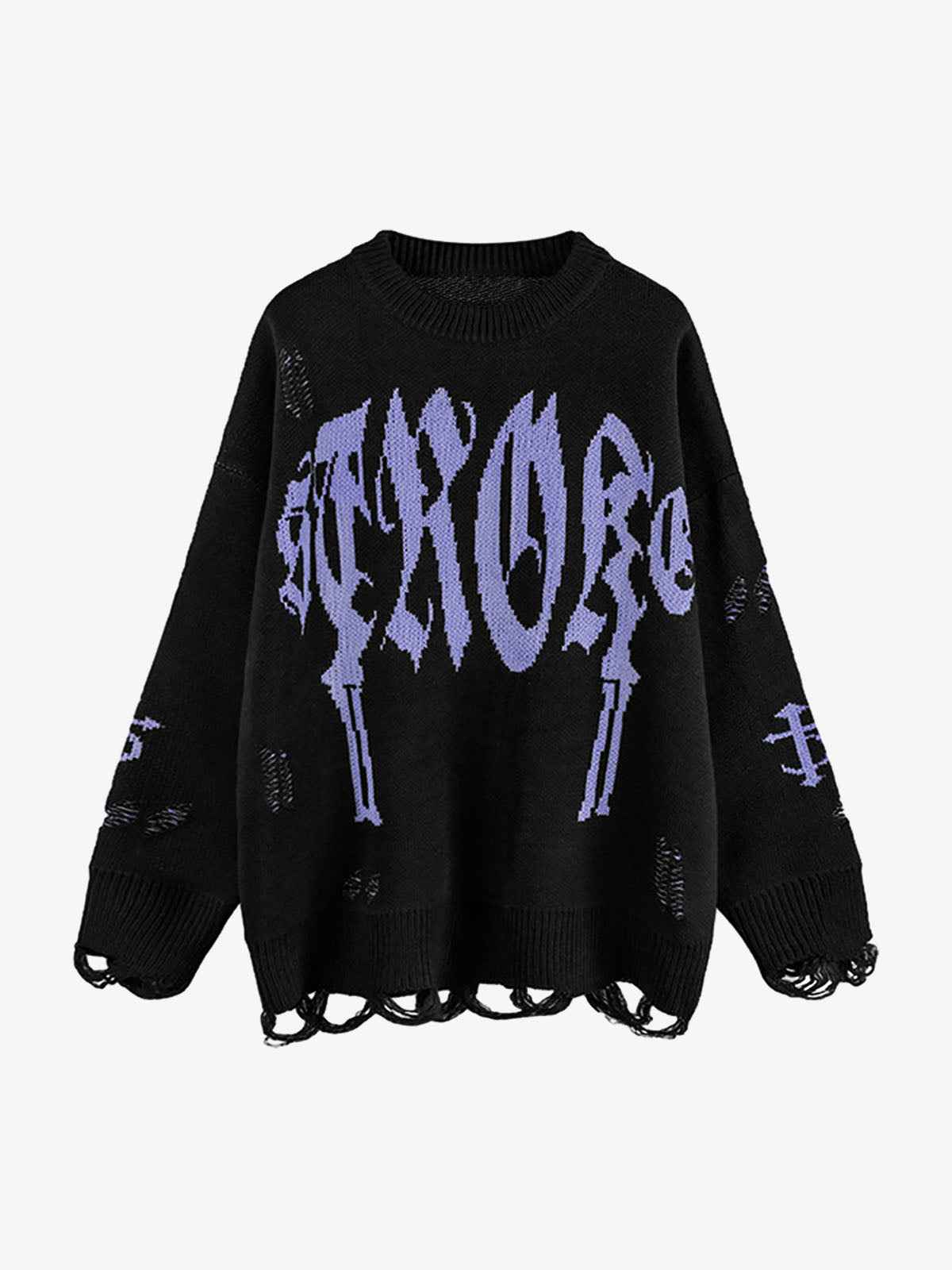 High Street Letter Jacquard Ripped Tassel Sweater